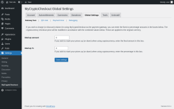 Page screenshot: Settings &rarr; MyCryptoCheckout &rarr; Global Settings