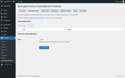 Page screenshot: Settings &rarr; MyCryptoCheckout &rarr; Autosettlements
