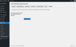Page screenshot: Settings → MyCryptoCheckout → Uninstall