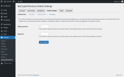 Page screenshot: Settings &rarr; MyCryptoCheckout &rarr; Global Settings