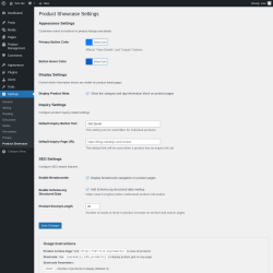 Page screenshot: Settings &rarr; Product Showcase