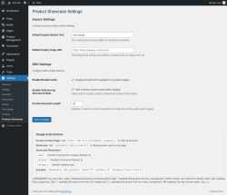 Page screenshot: Settings &rarr; Product Showcase
