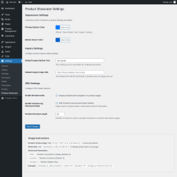 Page screenshot: Settings &rarr; Product Showcase