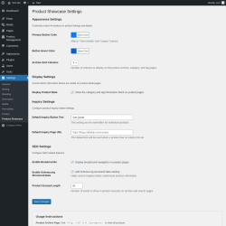 Page screenshot: Settings &rarr; Product Showcase