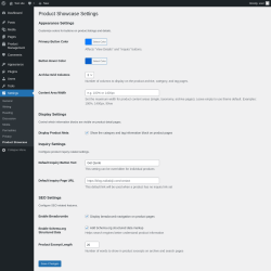 Page screenshot: Settings &rarr; Product Showcase