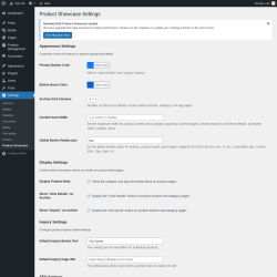 Page screenshot: Settings &rarr; Product Showcase