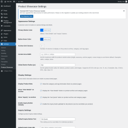 Page screenshot: Settings &rarr; Product Showcase
