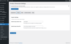Page screenshot: Settings &rarr; Product Showcase &rarr; Inquiry