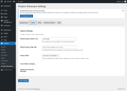 Page screenshot: Settings &rarr; Product Showcase &rarr; Inquiry