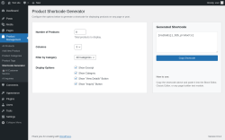 Page screenshot: Product Management &rarr; Shortcode Generator