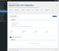 Page screenshot: NaveenCodes Site Diagnostics &rarr; 
						Logs					