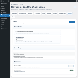 Page screenshot: NaveenCodes Site Diagnostics &rarr; 
						Settings					