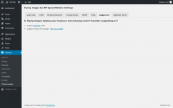 Page screenshot: Settings &rarr; Flying Images &rarr; Support Us