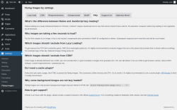 Page screenshot: Settings &rarr; Flying Images &rarr; FAQ
