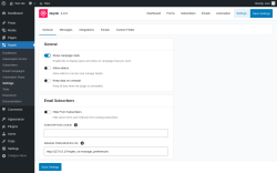 Page screenshot: Settings ‹ Test site — WordPress