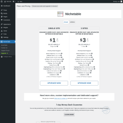 Page screenshot: NicheTable → Upgrade  ➤