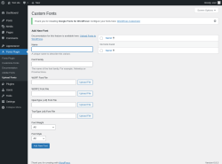 Page screenshot: Fonts Plugin → Upload Fonts