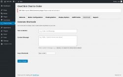 Page screenshot: Chat to Order → Shortcode