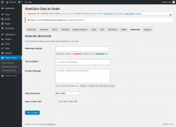 Page screenshot: Chat to Order → Shortcode