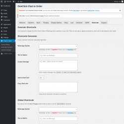 Page screenshot: Chat to Order → Shortcode