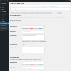 Page screenshot: Chat to Order → Shortcode