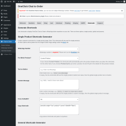 Page screenshot: Chat to Order → Shortcode