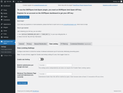 Page screenshot: OOPSpam Anti-Spam → Rate Limiting
