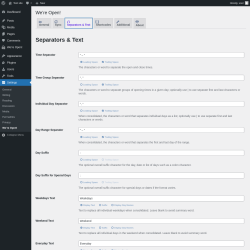 Page screenshot: Settings → We’re Open! →  Separators & Text