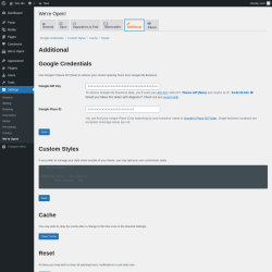 Page screenshot: Settings → We’re Open! →  Additional