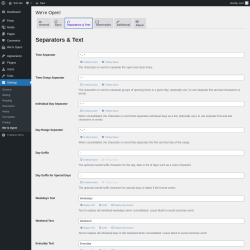 Page screenshot: Settings → We’re Open! →  Separators & Text