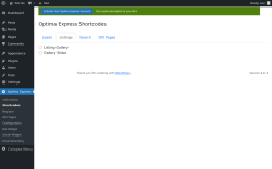Page screenshot: Optima Express → Shortcodes