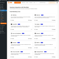 Page screenshot: WowOptin → Integrations