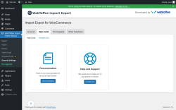 Page screenshot: WebToffee Import Export (Basic) → General Settings → Help Guide