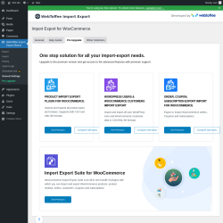 Page screenshot: WebToffee Import Export (Basic) &rarr; General Settings &rarr; Pro Upgrade