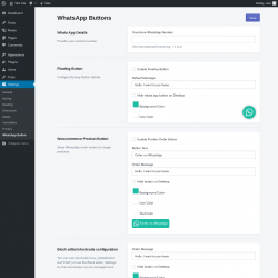 Page screenshot: Settings &rarr; WhatsApp Button
