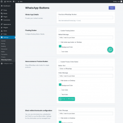 Page screenshot: Settings &rarr; WhatsApp Button