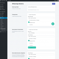 Page screenshot: Settings &rarr; WhatsApp Button