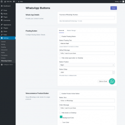 Page screenshot: Settings &rarr; WhatsApp Button
