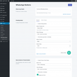Page screenshot: Settings &rarr; WhatsApp Button