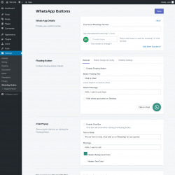 Page screenshot: Settings &rarr; WhatsApp Button