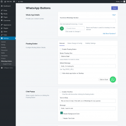 Page screenshot: Settings &rarr; WhatsApp Button