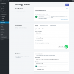 Page screenshot: Settings &rarr; WhatsApp Button