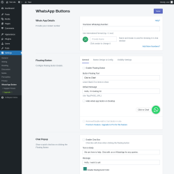 Page screenshot: Settings &rarr; WhatsApp Button