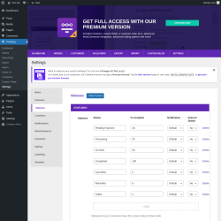 Page screenshot: Tracking → Settings → Statuses