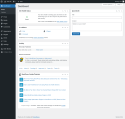 Page screenshot: Dashboard &lsaquo; Test site &mdash; WordPress