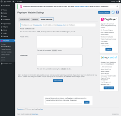 Page screenshot: Pagelayer &rarr; Website Settings &rarr; Header and Footer