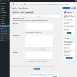 Page screenshot: Pagelayer &rarr; Website Settings &rarr; Header and Footer
