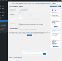 Page screenshot: Pagelayer &rarr; Website Settings &rarr; Container