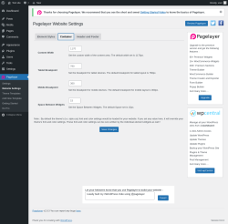 Page screenshot: Pagelayer → Website Settings → Container
