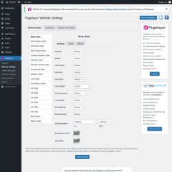 Page screenshot: Pagelayer → Website Settings